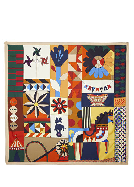 Multicolored Harness Patterned Silk Scarf