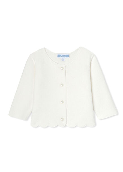 Kırık Beyaz Düz Örgü Taraklı Taban Kız Bebek Hırka