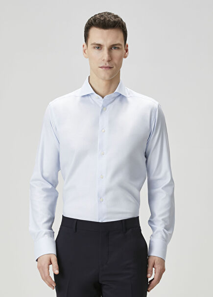 Slim Fit Mavi Twill Gömlek