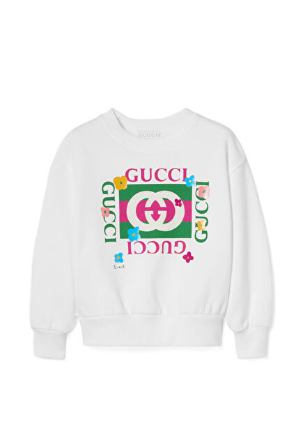 Beyaz Logo Baskılı Kız Çocuk Sweatshirt