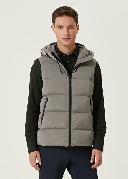 Grey Hooded Puff Vest
