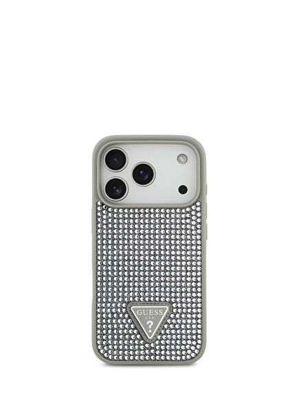 iPhone 17 Pro Taşlı Üçgen Logolu Gümüş Telefon Kılıfı