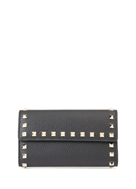 Rockstud Black Womens Leather Wallet