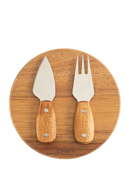 Pinyu Natural Akasya Ağacı Çelik Peynir ve Sunum Seti