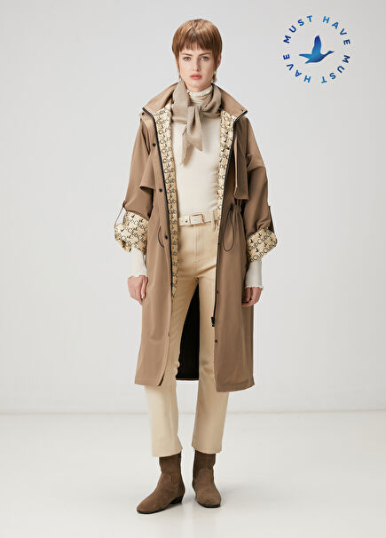 Beige Hooded Overcoat