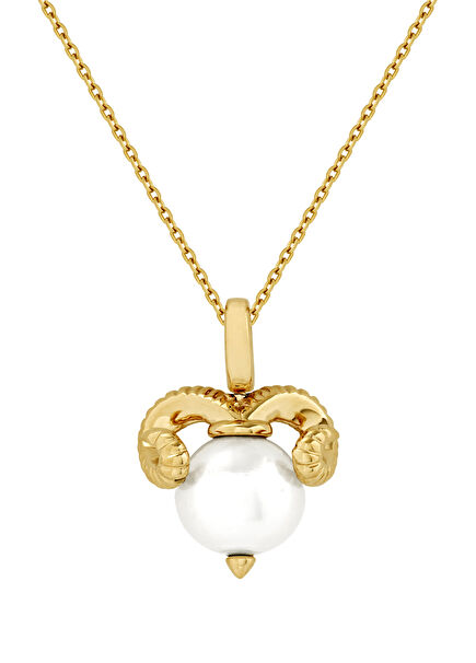 Aries Shaped Pearl Women Gold Necklace