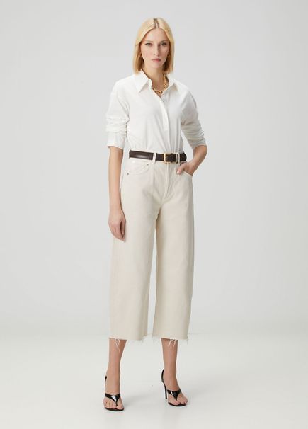 Ayla Crop Baggy Cream Jeans