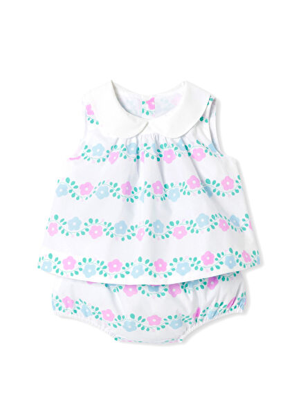 Colorful Patterned Poplin Baby Girl Double Set
