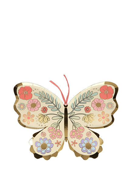 Çiçekli Kelebek Figürlü 8'li Kağıt Parti Tabağı 