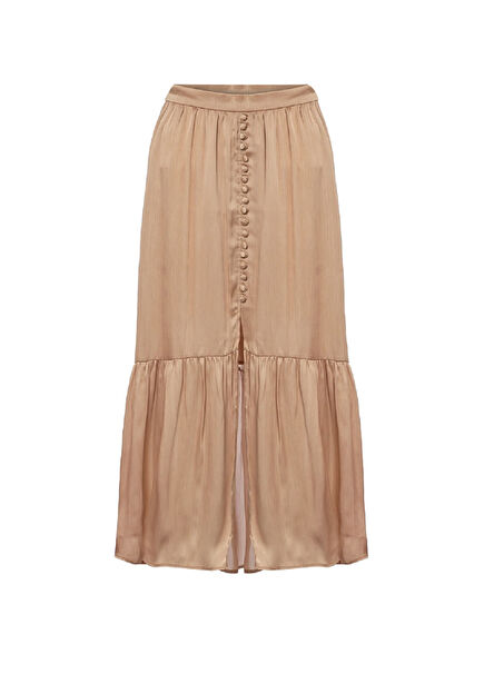 Hermosa Yırtmaçlı Uzun Düğmeli Saten Etek