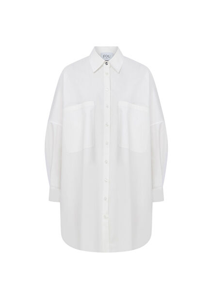 Alice Beyaz Uzun Kollu Kadın Oversize Elbise 