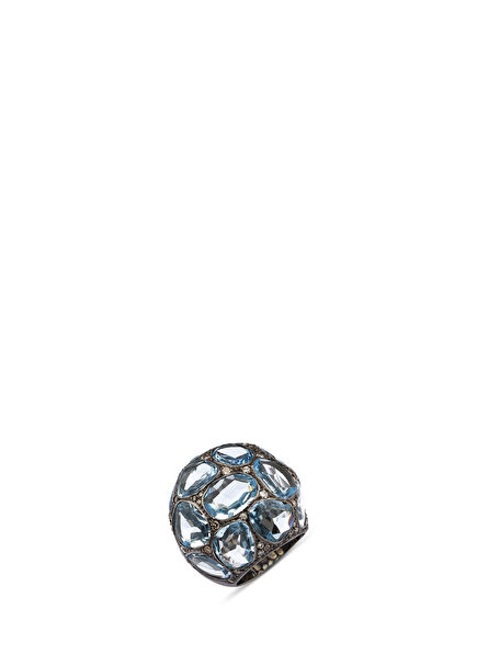 Aquamarine Bombe Pırlanta Taşlı 925 Ayar Gümüş Kadın Yüzük