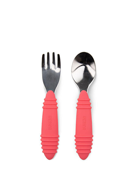 Kırmızı Paslanmaz Çelik Çocuk Çatal Kaşık Seti