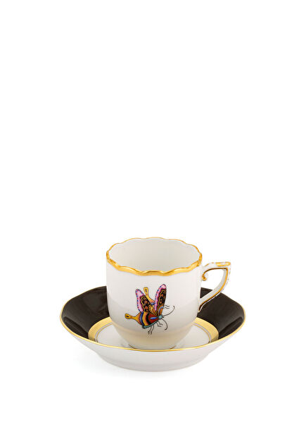 Papillion Meat Bambou Colored Porcelain Coffee Cup and Saucer