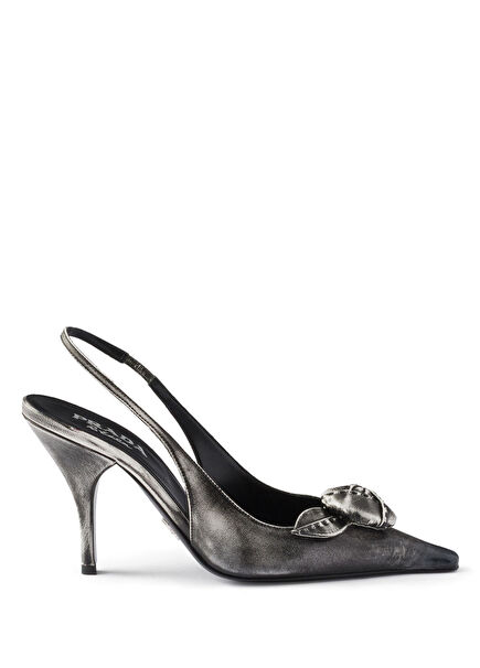 Leather Women's Heeled Shoes with Straps at the Back
