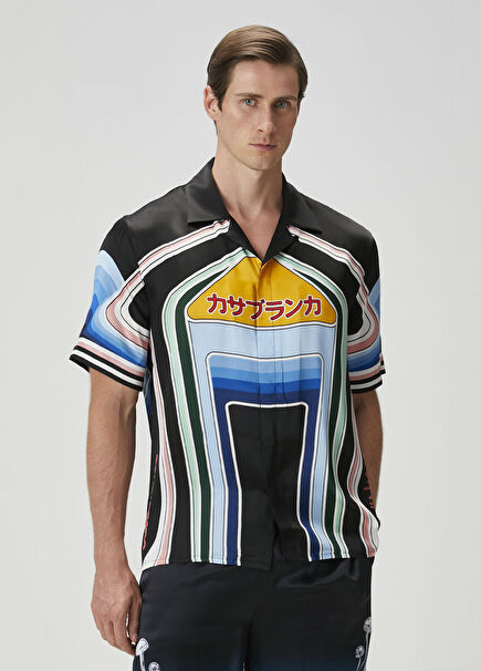 Siyah Desenli İpek Gömlek