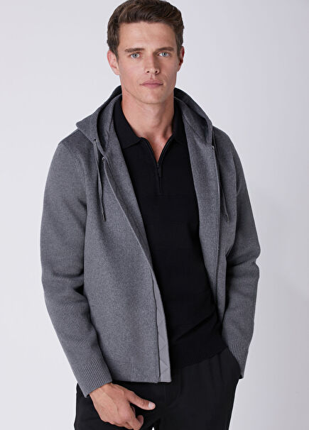 Grey Hooded Body Cachet Wool Sweater Coat