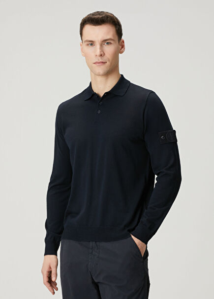 Navy Blue Polo Wool Sweater