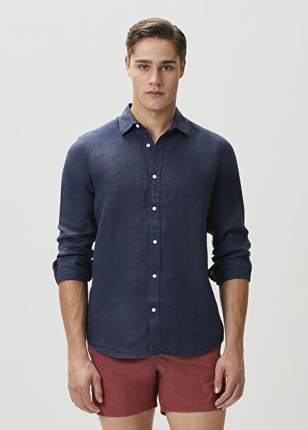 Dark Blue Linen Shirt