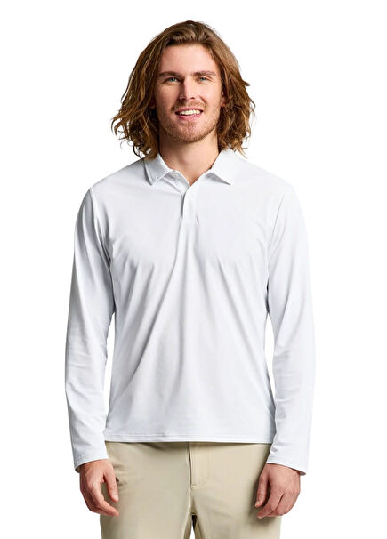 Tech Pique Polo Ls Beyaz UV Korumalı Uzun Kollu Erkek T-shirt