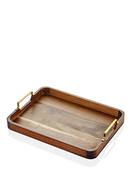 Natura Metal Kollu Akasya Tepsi 38 x 28 cm