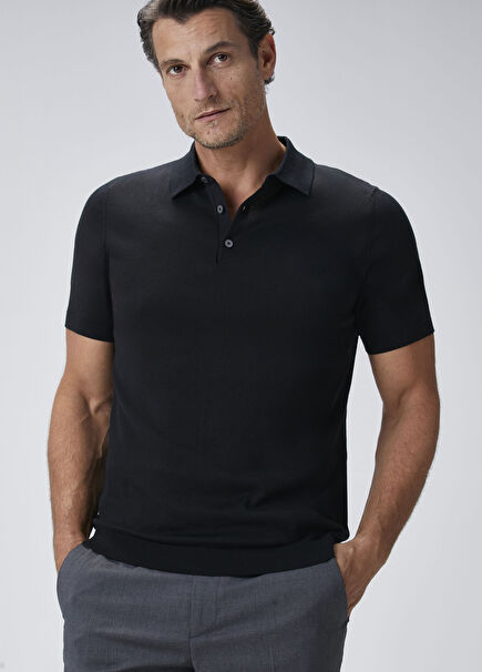 Siyah Polo Yaka Kısa Kollu Triko