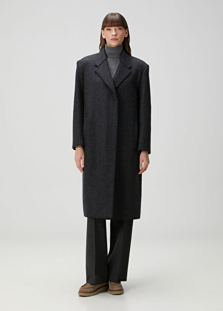 Anthracite Patterned Wool Coat