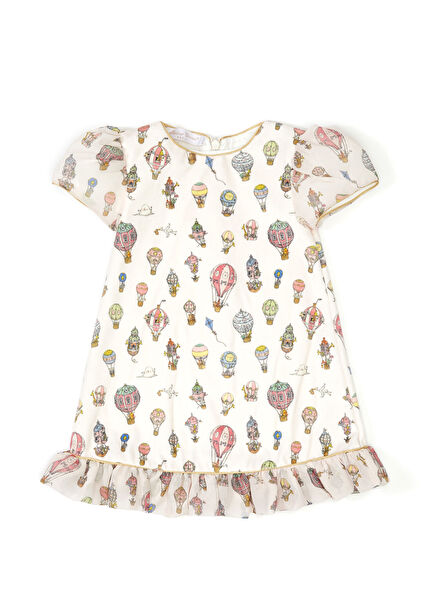 Pembe Desenli Kız Çocuk Elbise