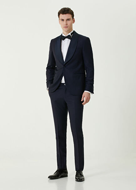 Navy Houndstooth Wool Tuxedo