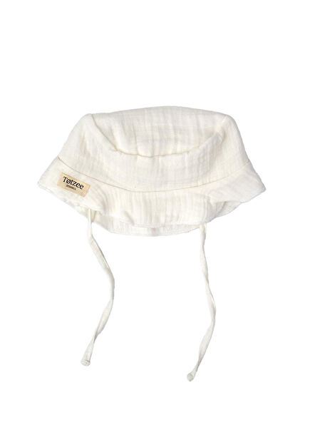 Ekru Müslin Bucket Bağcıklı Unisex Bebek Şapka 