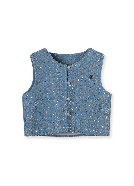 Blue Sequined Girls' Denim Vest
