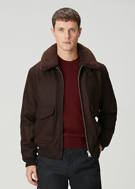 Brown Wool Aviator Jacket