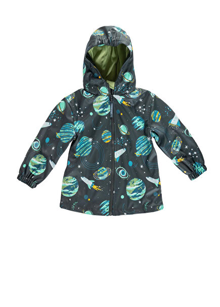 Uzay Desenli Kapüşonlu Erkek Çocuk Yağmurluk 