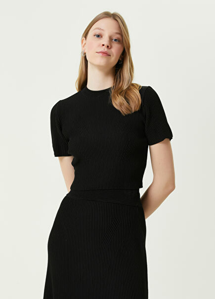 Black Crew Neck Ottoman Short Sleeve Sweater