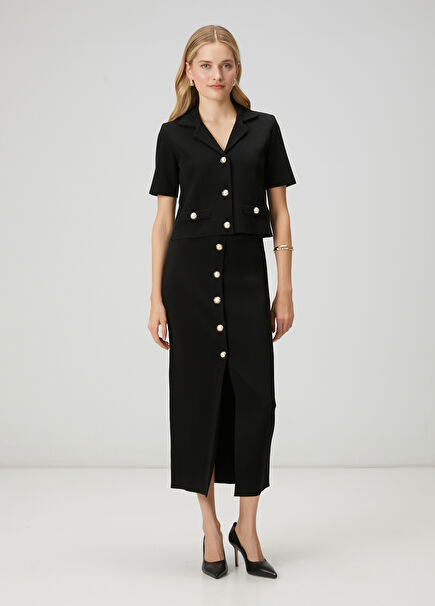 Siyah Midi Kalem Triko Etek