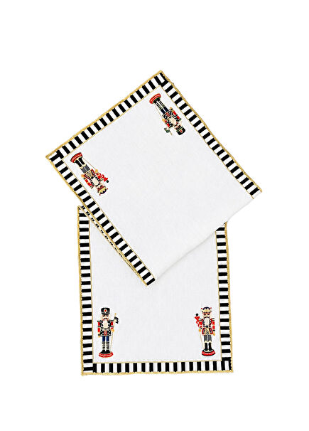 Nutcracker Patterned Black and White Embroidered Runner