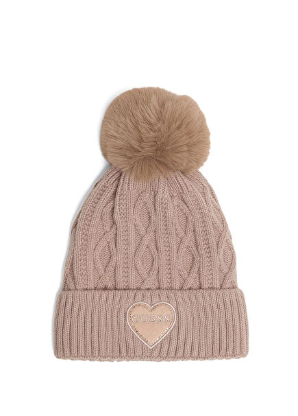 Beige Pompom Girl's Beanie