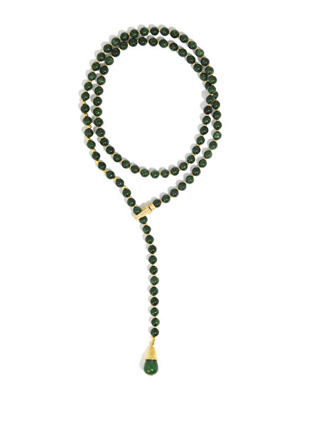 Yeşil Jade Taşlı 925 Ayar Kadın Kravat Kolye