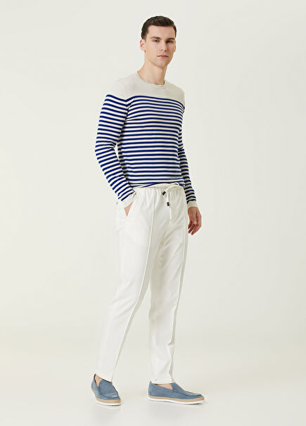 Beyaz Beli Kordonlu Pantolon