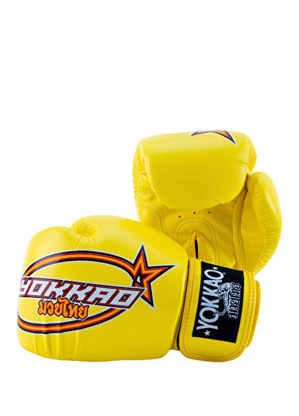 Vertical Yellow Leather 10 Oz Boxing + Kick Boxing + Muay Thai Gloves