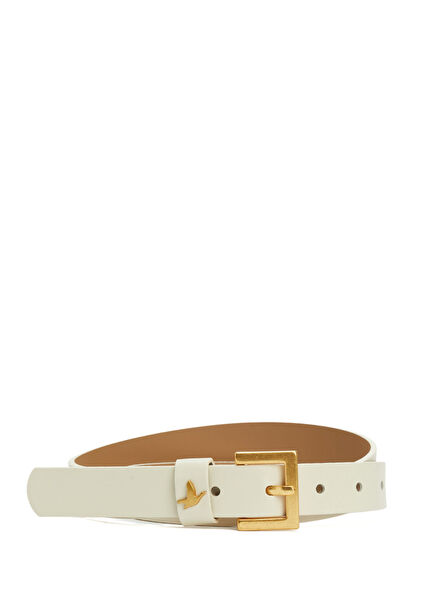 Women's Leather Belt With Ecru Logo Detail