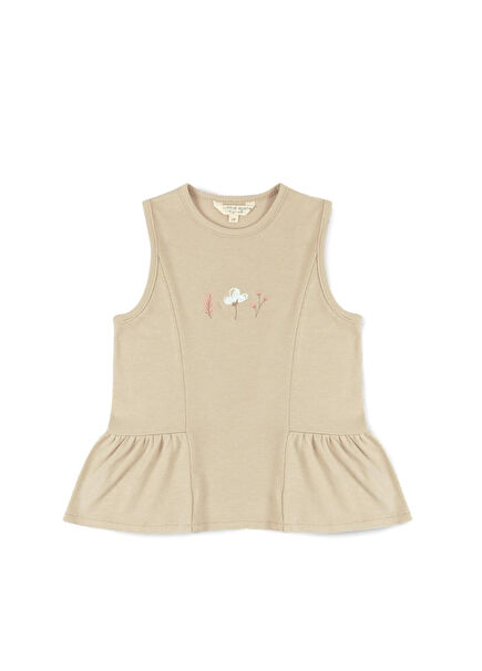 Beige Bamboo Flower Embroidered Girls' Blouse