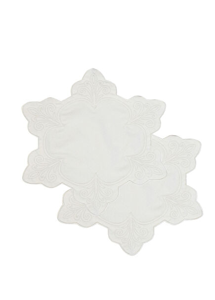 White Snow Beyaz Keten 2'li Bardak Altlığı Seti