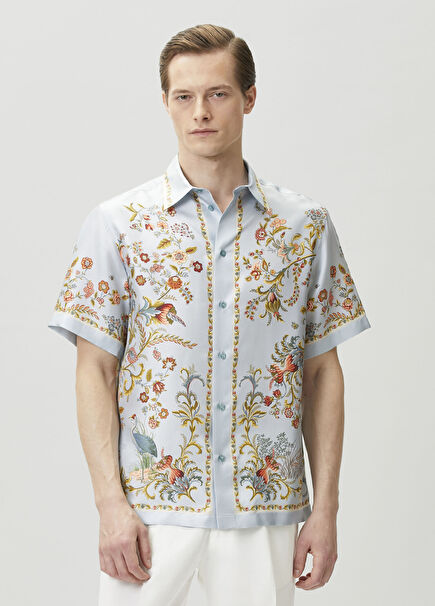 Blue Patterned Silk Shirt