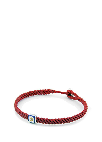 Red Evil Eye Bead Buckled Men's Silver Bracelet