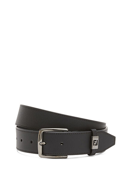 Black Logo Detail Men's Leather Belt
