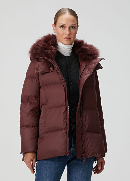 Bordo Kapüşonlu Mont