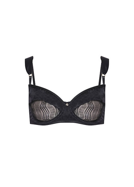 Amelia Black Satin Lace Demi Bra
