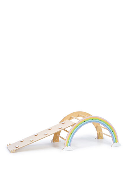 Montessori Pikler Gökkuşağı Pastel Renkli Ahşap Bulut Rampalı Aktivite Tırmanma Seti