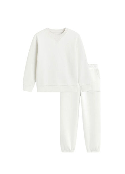Soft Glow Ekru Cotton Kız Çocuk Eşofman Takımı